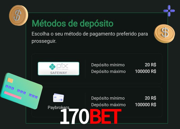 O cassino 170Bet oferece uma grande variedade de métodos de pagamento